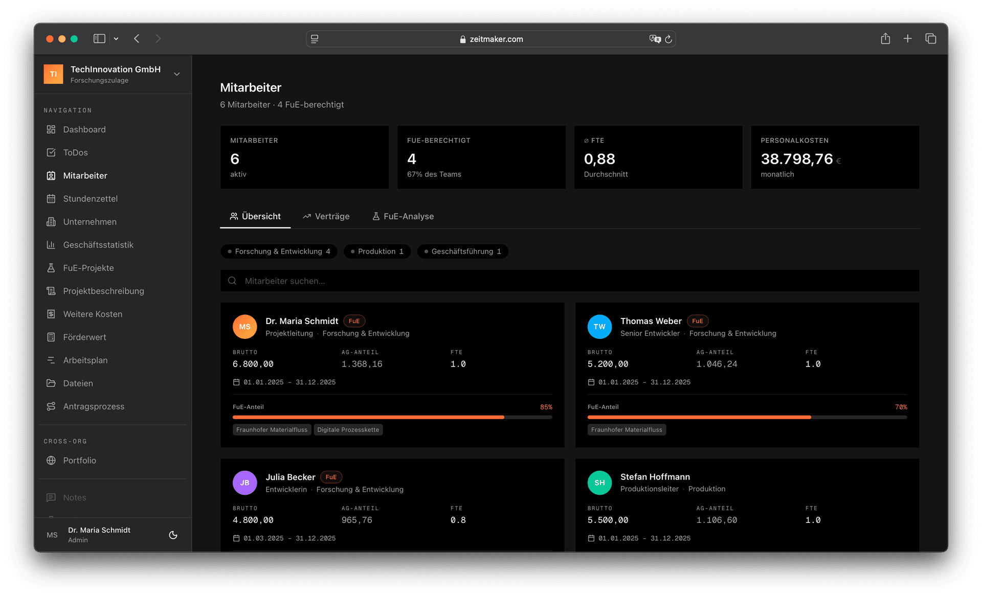 Zeitmaker Software — Pipeline system for Forschungszulage